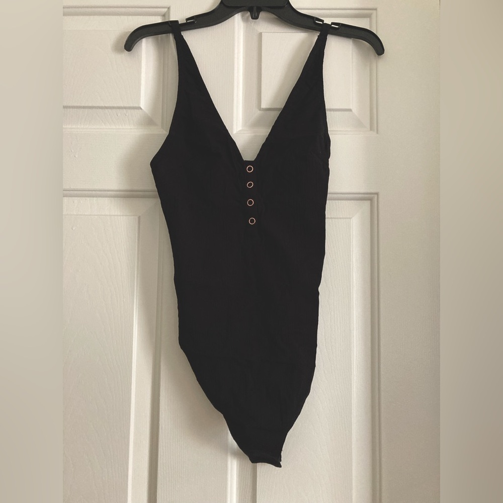 Free People Intimately Black Larissa Snap Button Bodysuit
